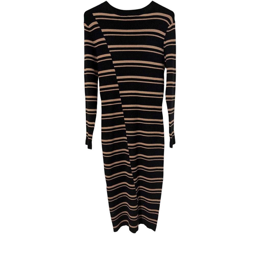Arna‎ York Collection Marly STR Sweater Dress Black Biscuit Striped Midi Size 16 - Picture 2 of 4